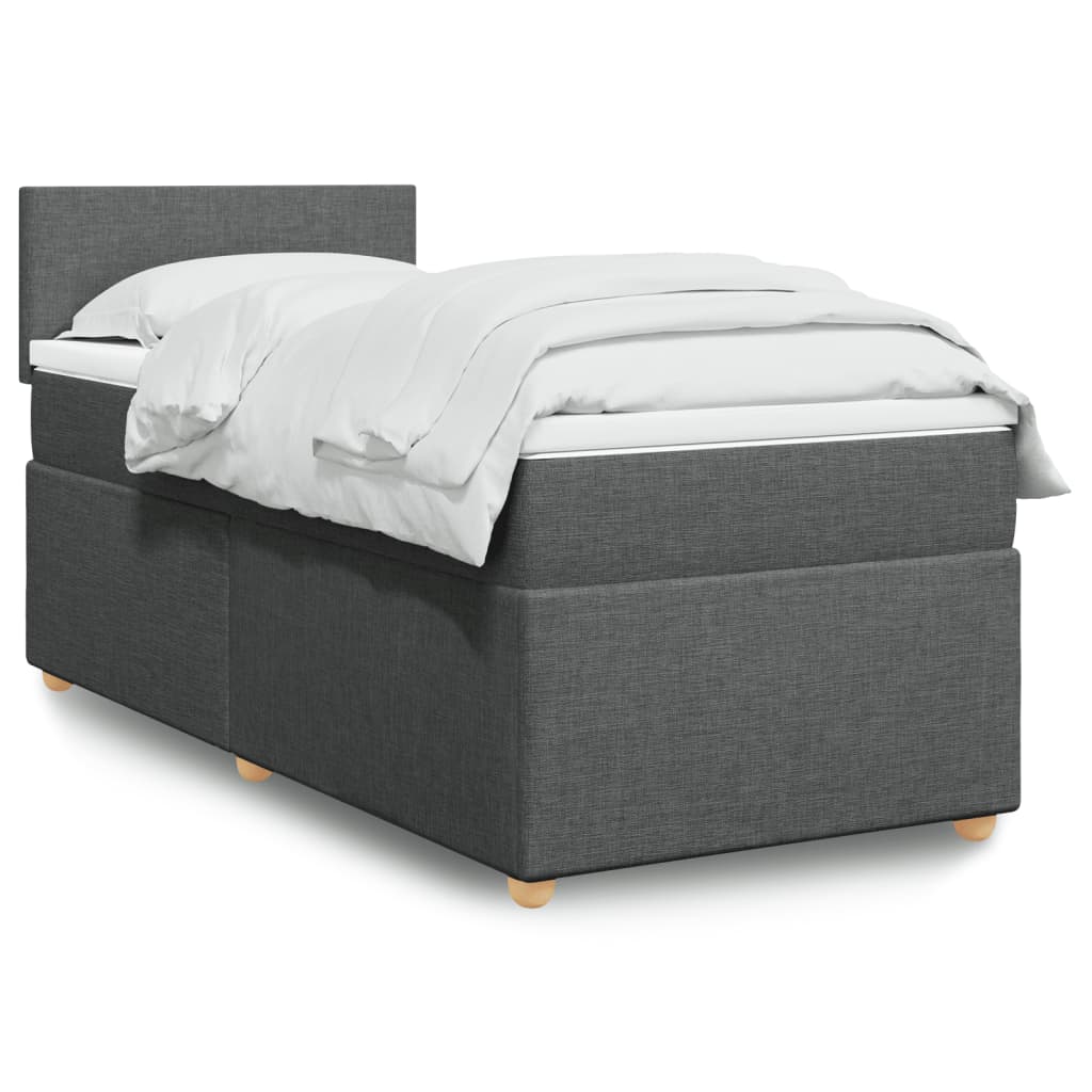 Κρεβάτι Boxspring με Στρώμα Σκούρο Γκρι 90x200 εκ. Υφασμάτινο - Pakobazaar