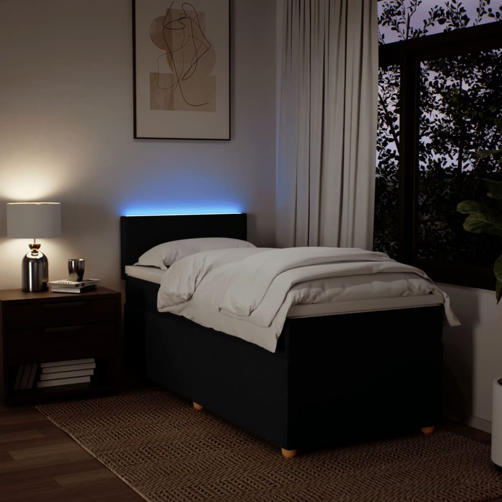 Κρεβάτι Boxspring με Στρώμα Μαύρο 90x200 εκ. Υφασμάτινο - Pakobazaar