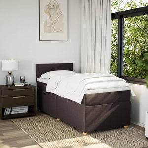 Κρεβάτι Boxspring με Στρώμα Σκούρο Καφέ 90x200 εκ. Υφασμάτινο