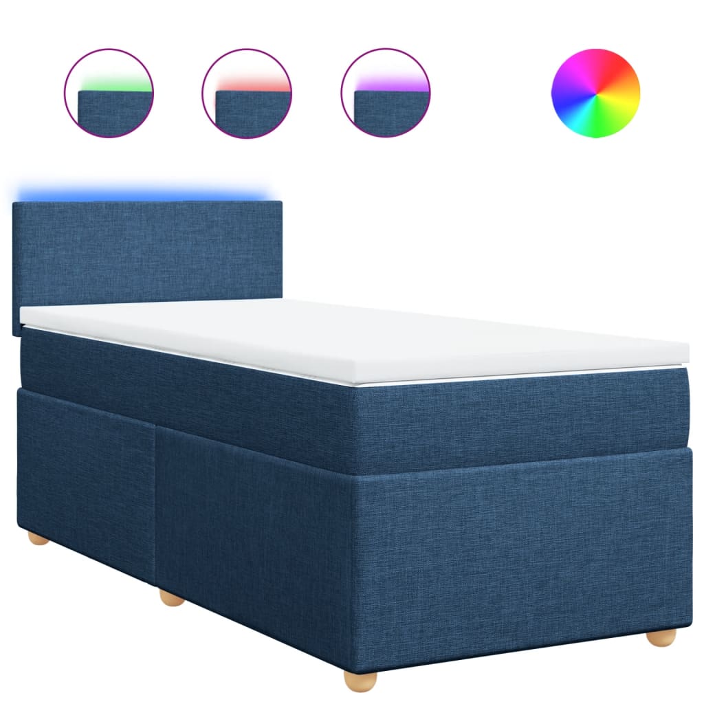 Κρεβάτι Boxspring με Στρώμα Μπλε 90x200 εκ.Υφασμάτινο - Pakobazaar