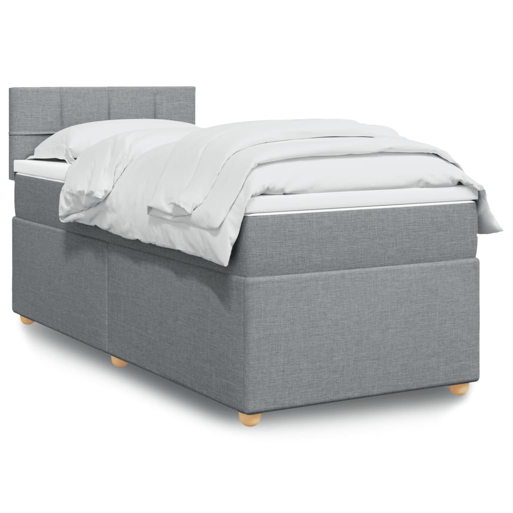 Κρεβάτι Boxspring με Στρώμα Ανοιχτό Γκρι 90x200 εκ. Υφασμάτινο - Pakobazaar