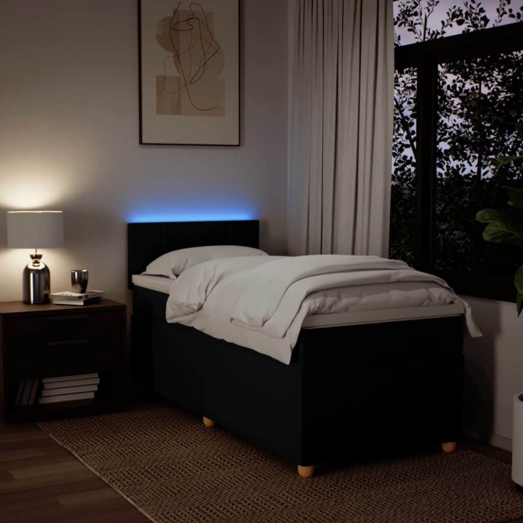 Κρεβάτι Boxspring με Στρώμα Μαύρο 90x200 εκ. Υφασμάτινο - Pakobazaar