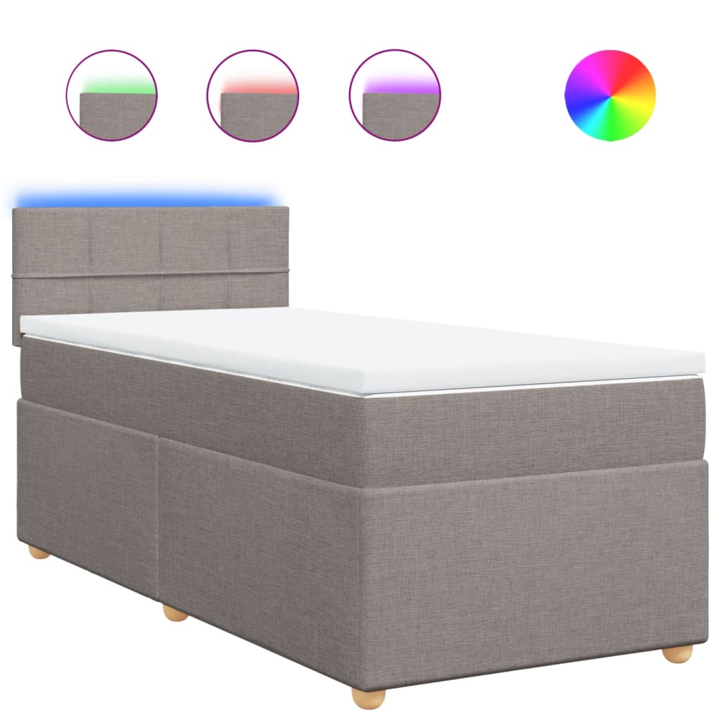 Κρεβάτι Boxspring με Στρώμα Taupe 90x200 εκ. Υφασμάτινο
