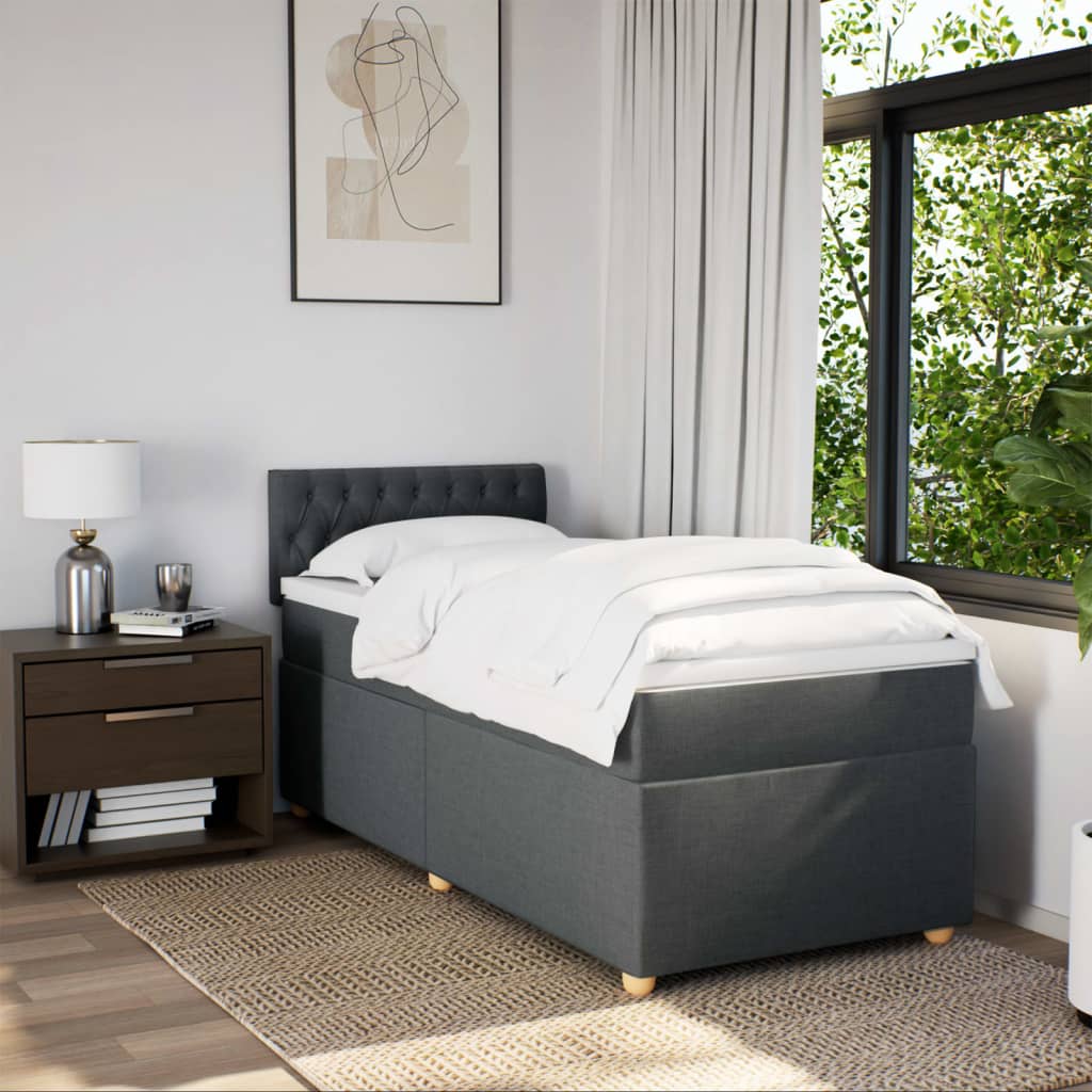 Κρεβάτι Boxspring με Στρώμα Σκούρο Γκρι 90x200 εκ. Υφασμάτινο