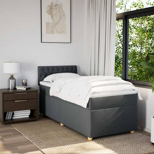 Κρεβάτι Boxspring με Στρώμα Σκούρο Γκρι 90x200 εκ. Υφασμάτινο