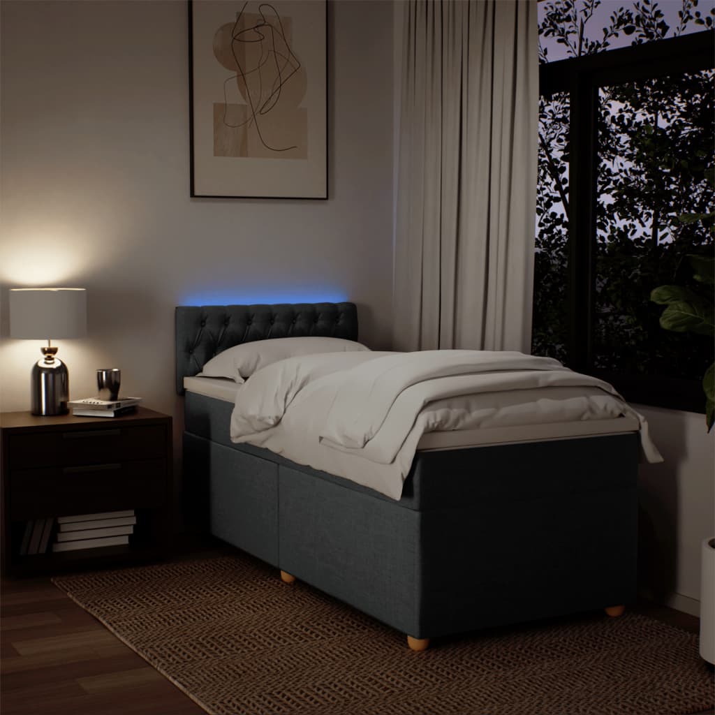 Κρεβάτι Boxspring με Στρώμα Σκούρο Γκρι 90x200 εκ. Υφασμάτινο