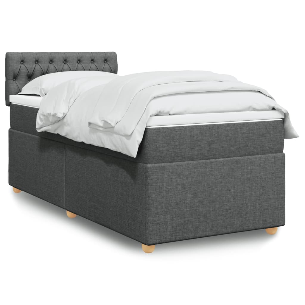 Κρεβάτι Boxspring με Στρώμα Σκούρο Γκρι 90x200 εκ. Υφασμάτινο