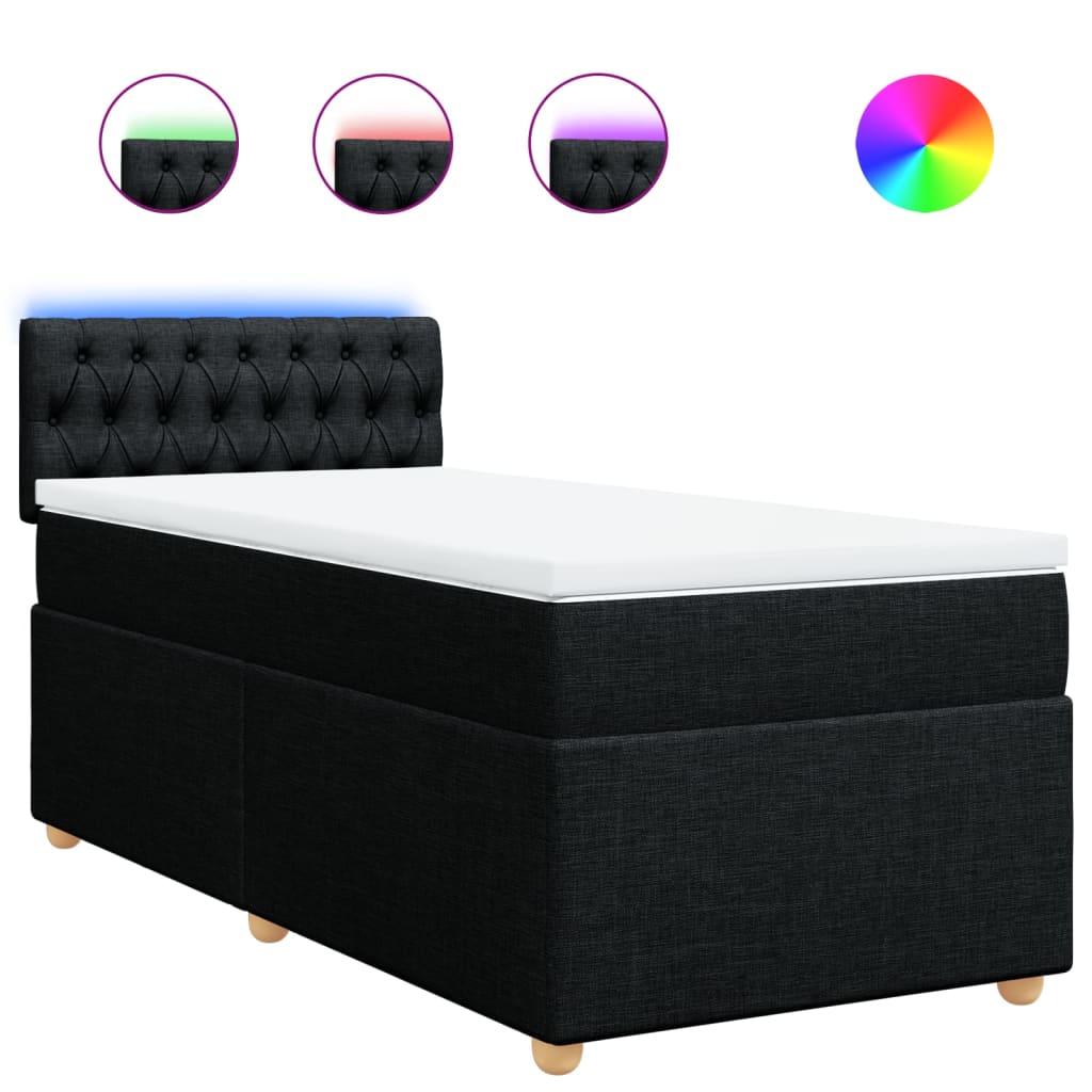 Κρεβάτι Boxspring με Στρώμα Μαύρο 90x200 εκ. Υφασμάτινο - Pakobazaar