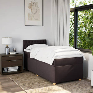 Κρεβάτι Boxspring με Στρώμα Σκούρο Καφέ 90x200 εκ. Υφασμάτινο - Pakobazaar