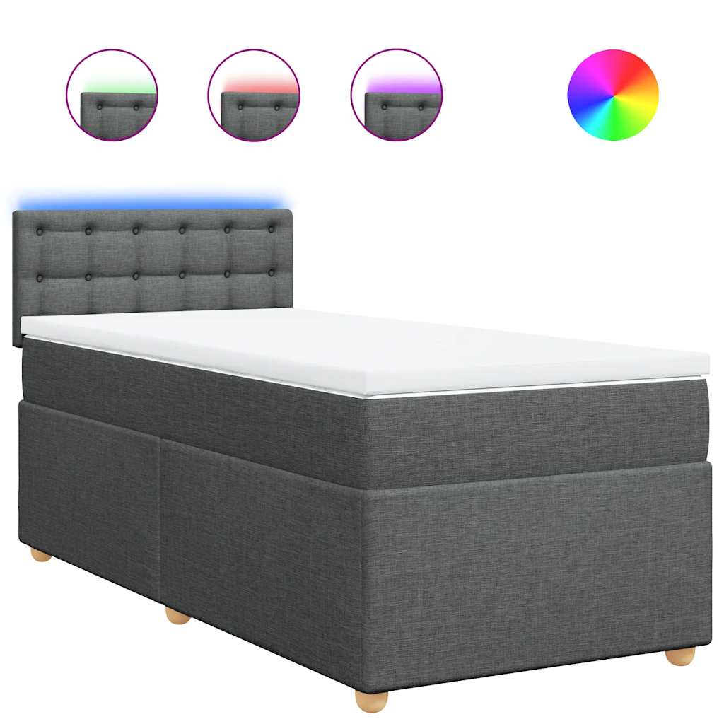 Κρεβάτι Boxspring με Στρώμα Σκούρο Γκρι 90x200 εκ. Υφασμάτινο - Pakobazaar