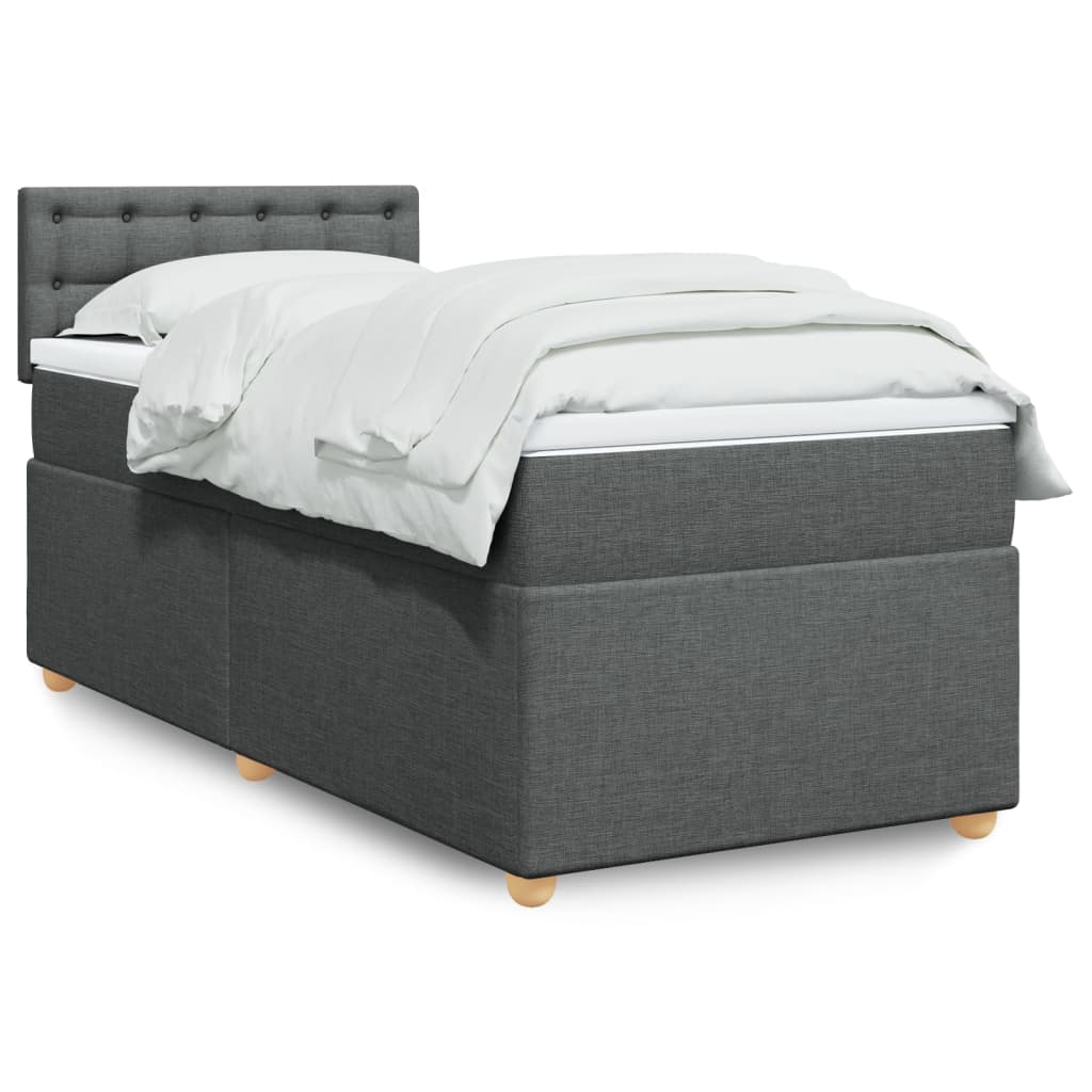 Κρεβάτι Boxspring με Στρώμα Σκούρο Γκρι 90x200 εκ. Υφασμάτινο - Pakobazaar
