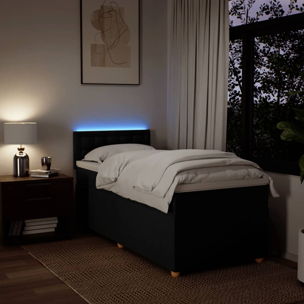 Κρεβάτι Boxspring με Στρώμα Μαύρο 90x200 εκ. Υφασμάτινο - Pakobazaar