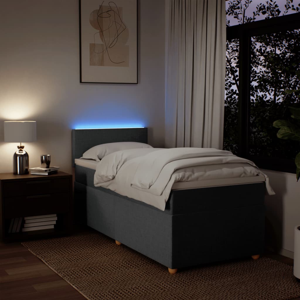 Κρεβάτι Boxspring με Στρώμα Σκούρο Γκρι 100x200 εκ. Υφασμάτινο - Pakobazaar