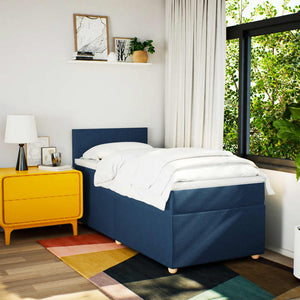 Κρεβάτι Boxspring με Στρώμα Μπλε 100 x 200 εκ. Υφασμάτινο
