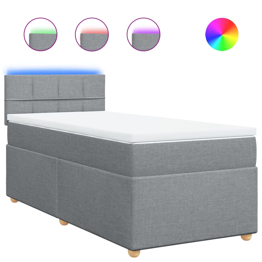 Κρεβάτι Boxspring με Στρώμα Ανοιχτό Γκρι 100x200 εκ. Υφασμάτινο