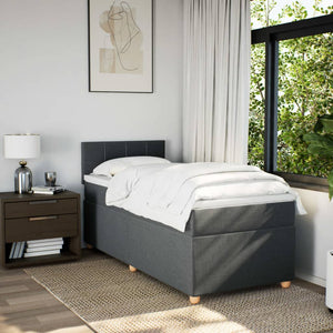 Κρεβάτι Boxspring με Στρώμα Σκούρο Γκρι 100x200 εκ. Υφασμάτινο - Pakobazaar
