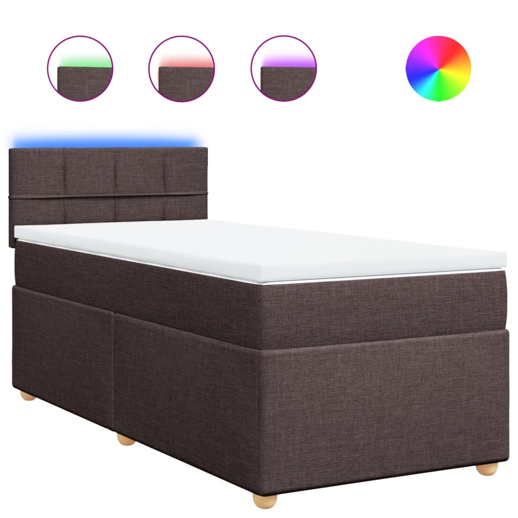 Κρεβάτι Boxspring με Στρώμα Σκούρο Καφέ 100x200 εκ. Υφασμάτινο - Pakobazaar