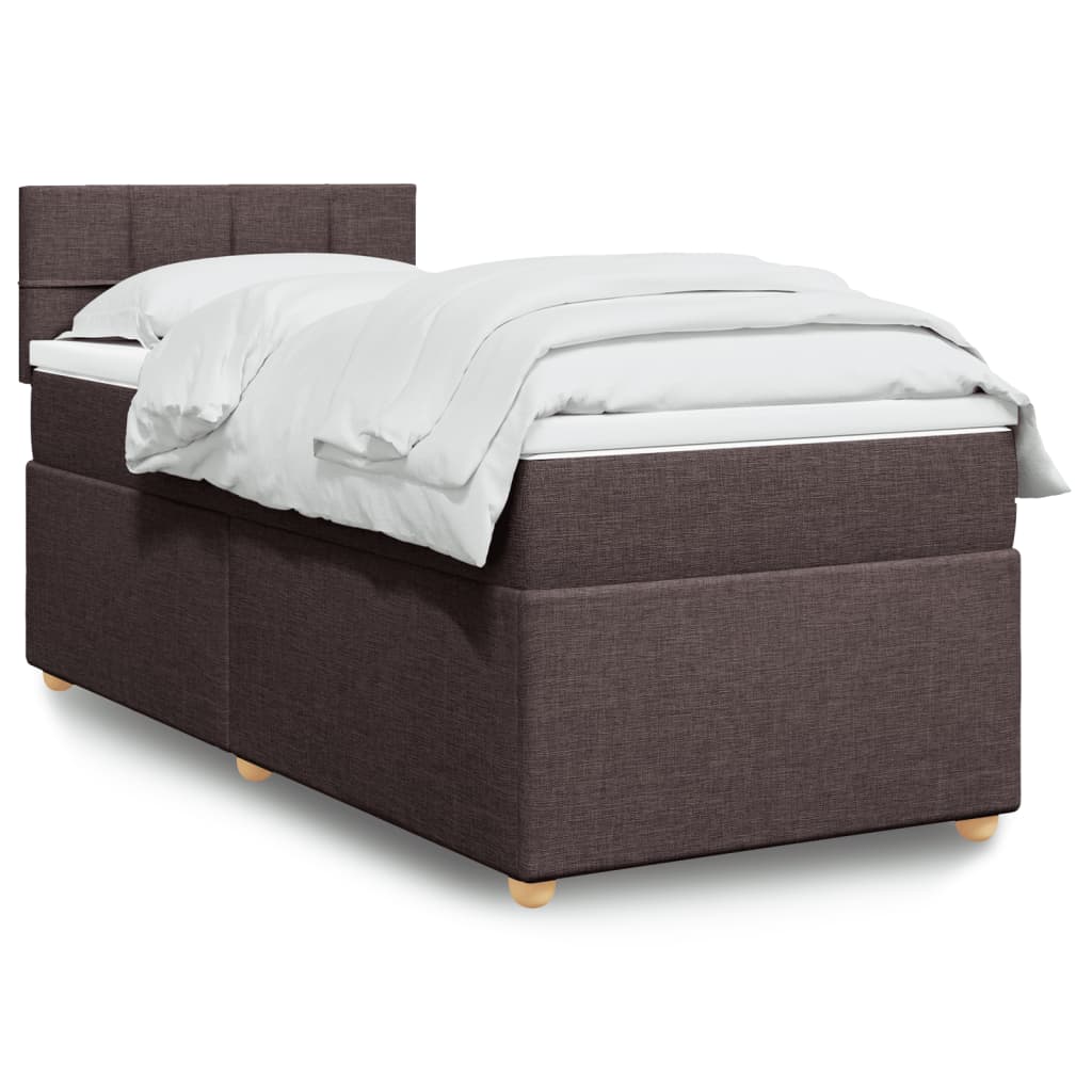 Κρεβάτι Boxspring με Στρώμα Σκούρο Καφέ 100x200 εκ. Υφασμάτινο - Pakobazaar