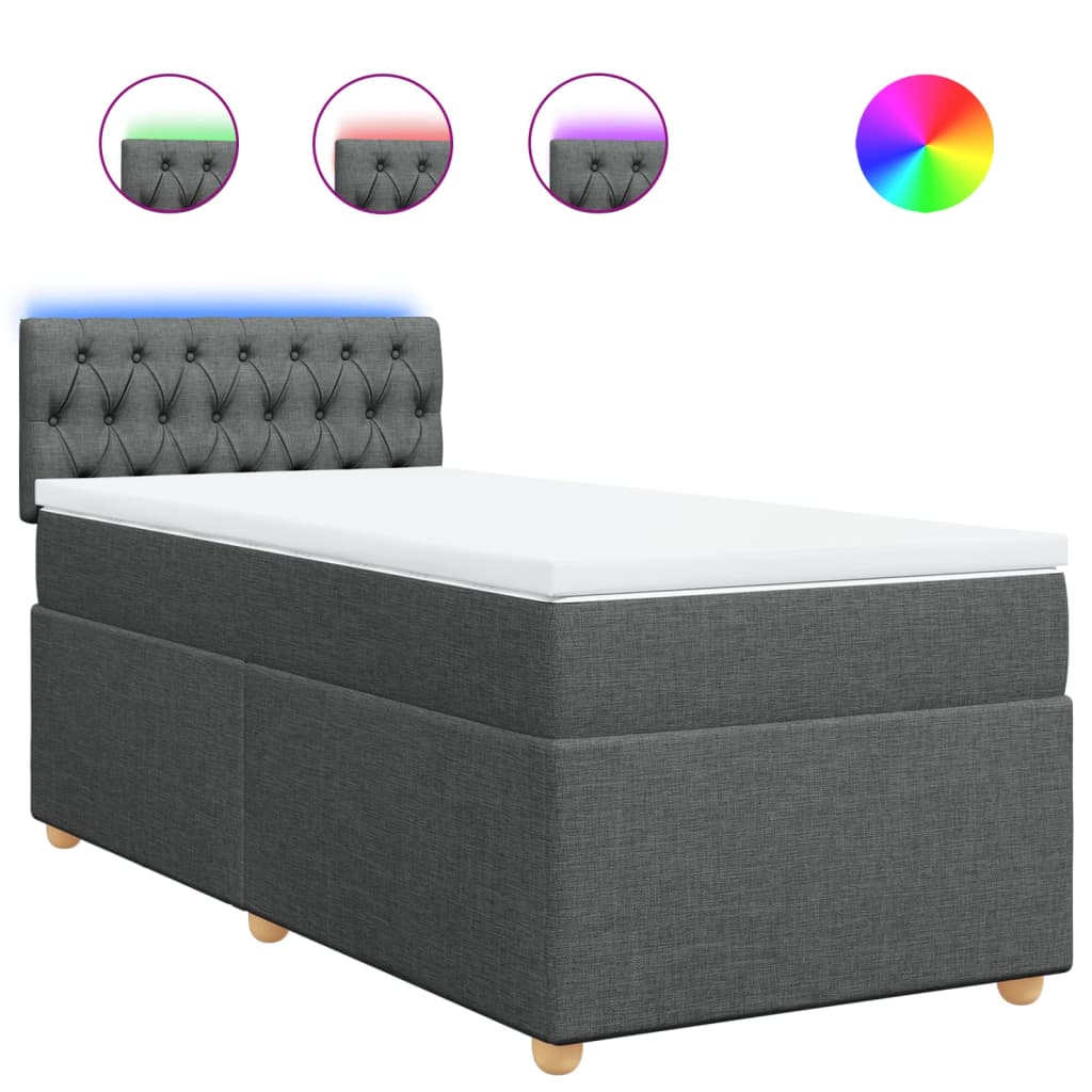 Κρεβάτι Boxspring με Στρώμα Σκούρο Γκρι 100x200 εκ. Υφασμάτινο - Pakobazaar