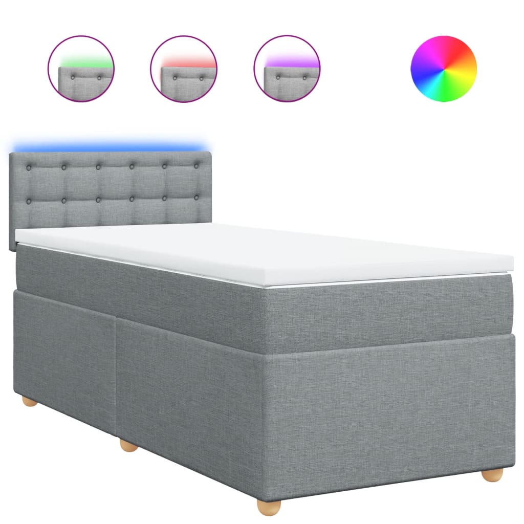 Κρεβάτι Boxspring με Στρώμα Ανοιχτό Γκρι 100x200 εκ. Υφασμάτινο - Pakobazaar