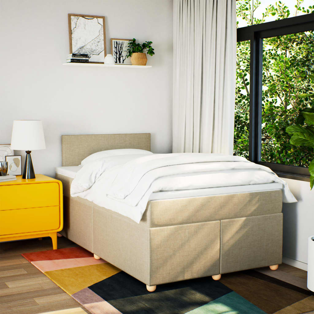 Κρεβάτι Boxspring με Στρώμα Κρεμ 120x190 εκ. Υφασμάτινο - Pakobazaar