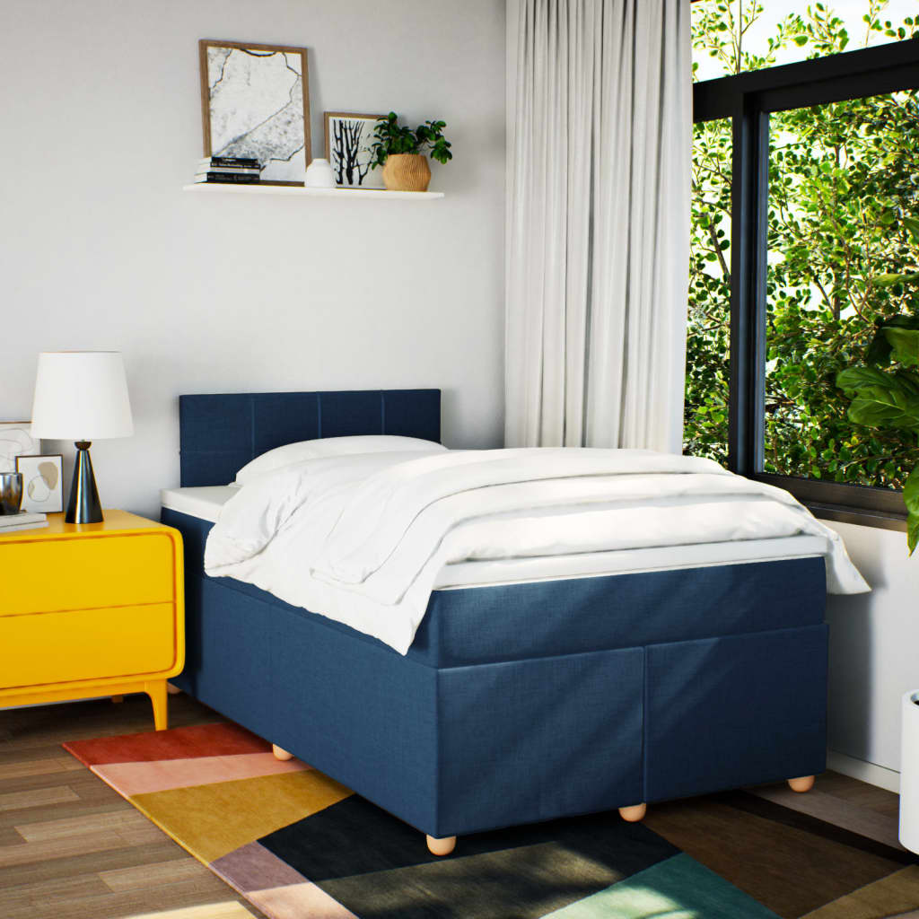 Κρεβάτι Boxspring με Στρώμα Μπλε 120x190 εκ. Υφασμάτινο - Pakobazaar