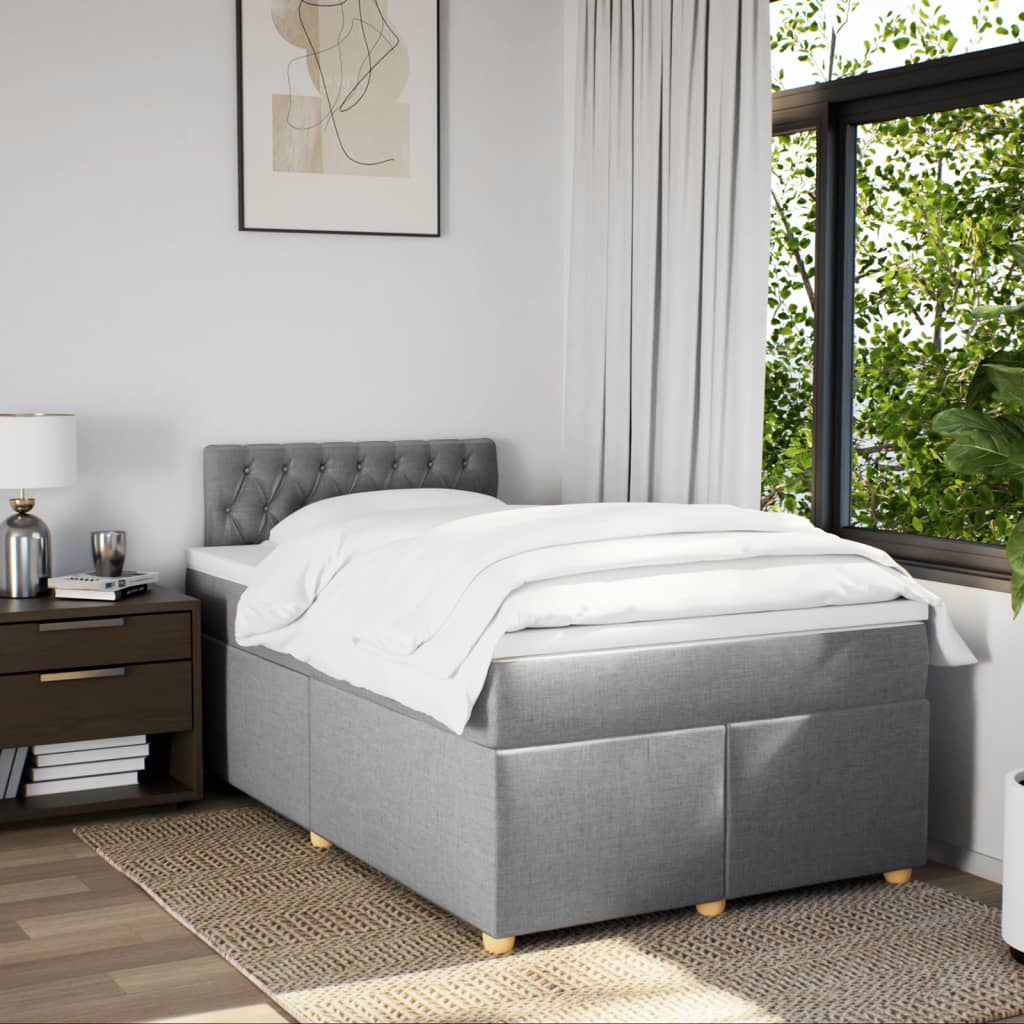 Κρεβάτι Boxspring με Στρώμα Ανοιχτό Γκρι 120x190 εκ. Υφασμάτινο - Pakobazaar