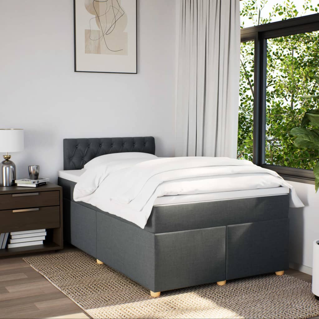 Κρεβάτι Boxspring με Στρώμα Σκούρο Γκρι 120x190 εκ Υφασμάτινο - Pakobazaar