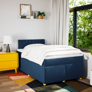 Κρεβάτι Boxspring με Στρώμα Μπλε 120x190 εκ. Υφασμάτινο - Pakobazaar
