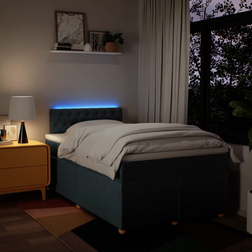 Κρεβάτι Boxspring με Στρώμα Μπλε 120x190 εκ. Υφασμάτινο - Pakobazaar
