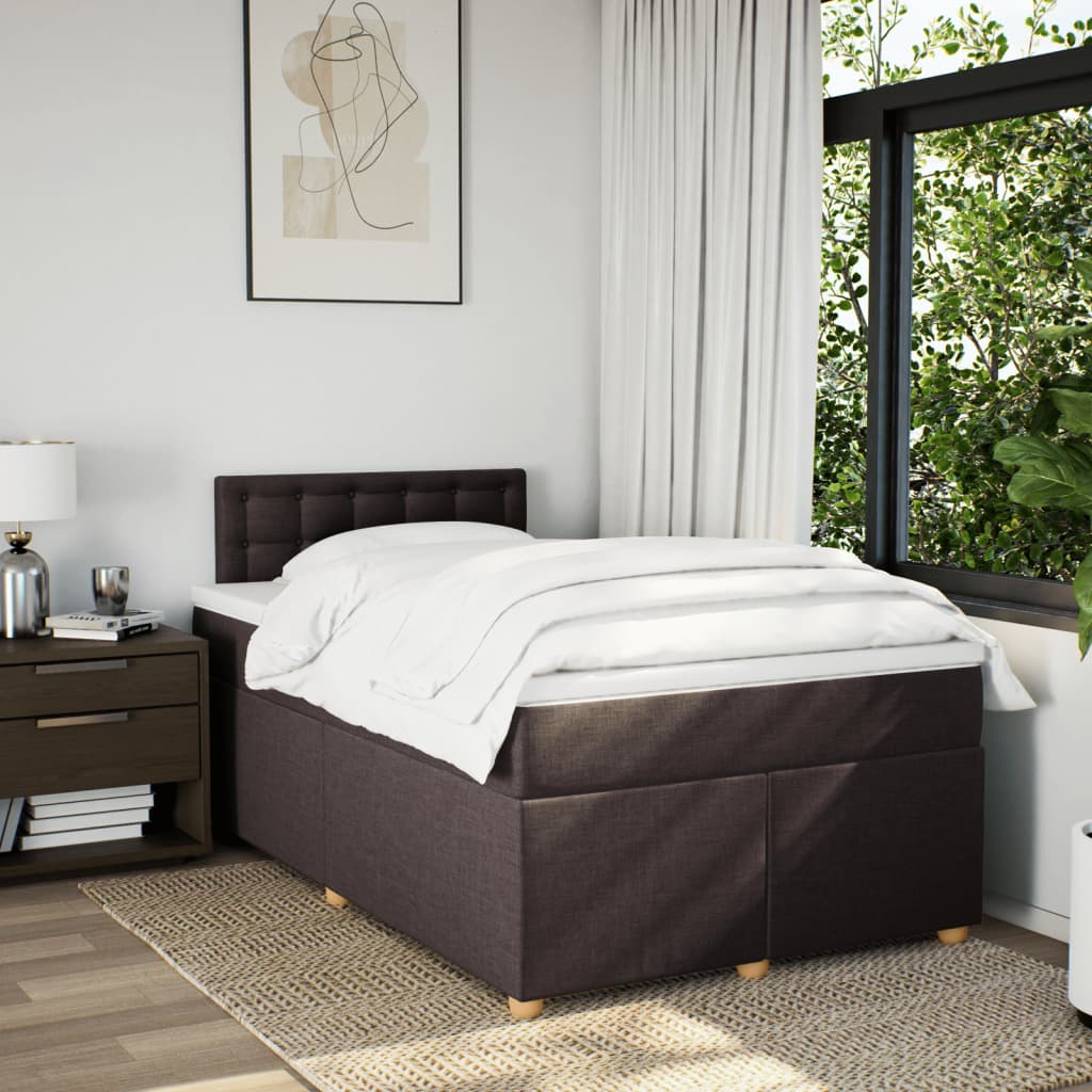 Κρεβάτι Boxspring με Στρώμα Σκούρο Καφέ 120x190 εκ Υφασμάτινο - Pakobazaar