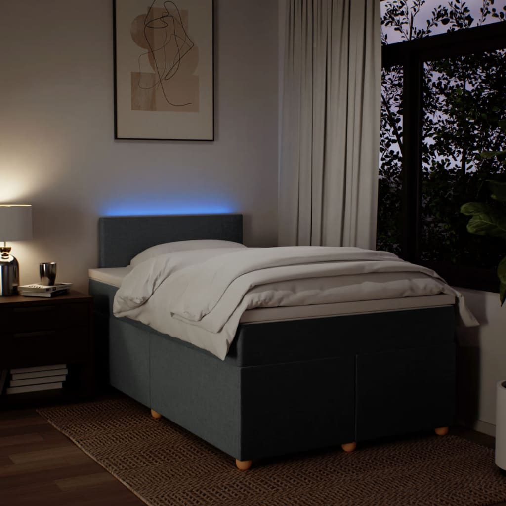 Κρεβάτι Boxspring με Στρώμα Σκούρο Γκρι 120x200 εκ. Υφασμάτινο - Pakobazaar