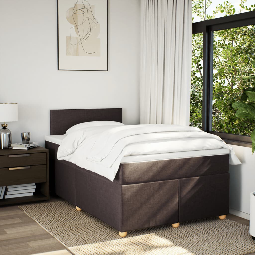 Κρεβάτι Boxspring με Στρώμα Σκούρο Καφέ 120x200 εκ. Υφασμάτινο - Pakobazaar