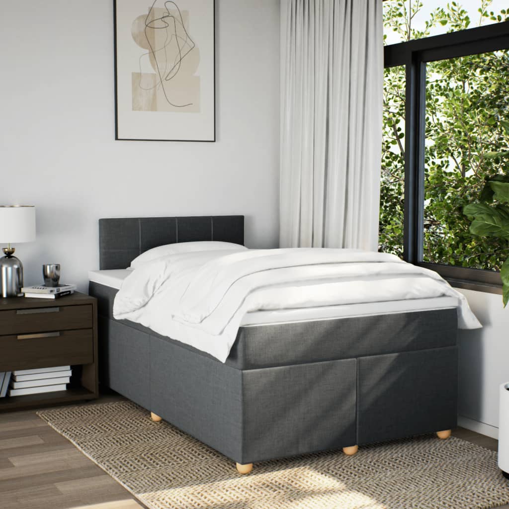 Κρεβάτι Boxspring με Στρώμα Σκούρο Γκρι 120x200 εκ. Υφασμάτινο - Pakobazaar