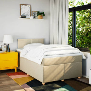Κρεβάτι Boxspring με Στρώμα Κρεμ 120x200 εκ. Υφασμάτινο - Pakobazaar