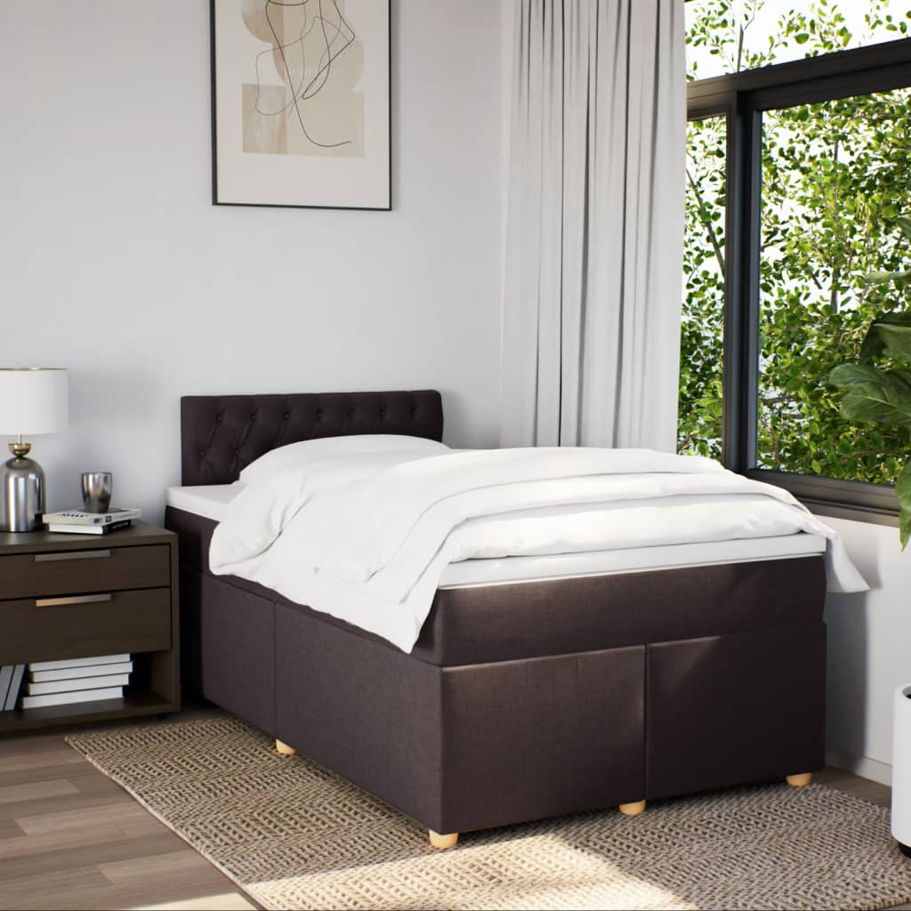 Κρεβάτι Boxspring με Στρώμα Σκούρο Καφέ 120x200 εκ. Υφασμάτινο - Pakobazaar