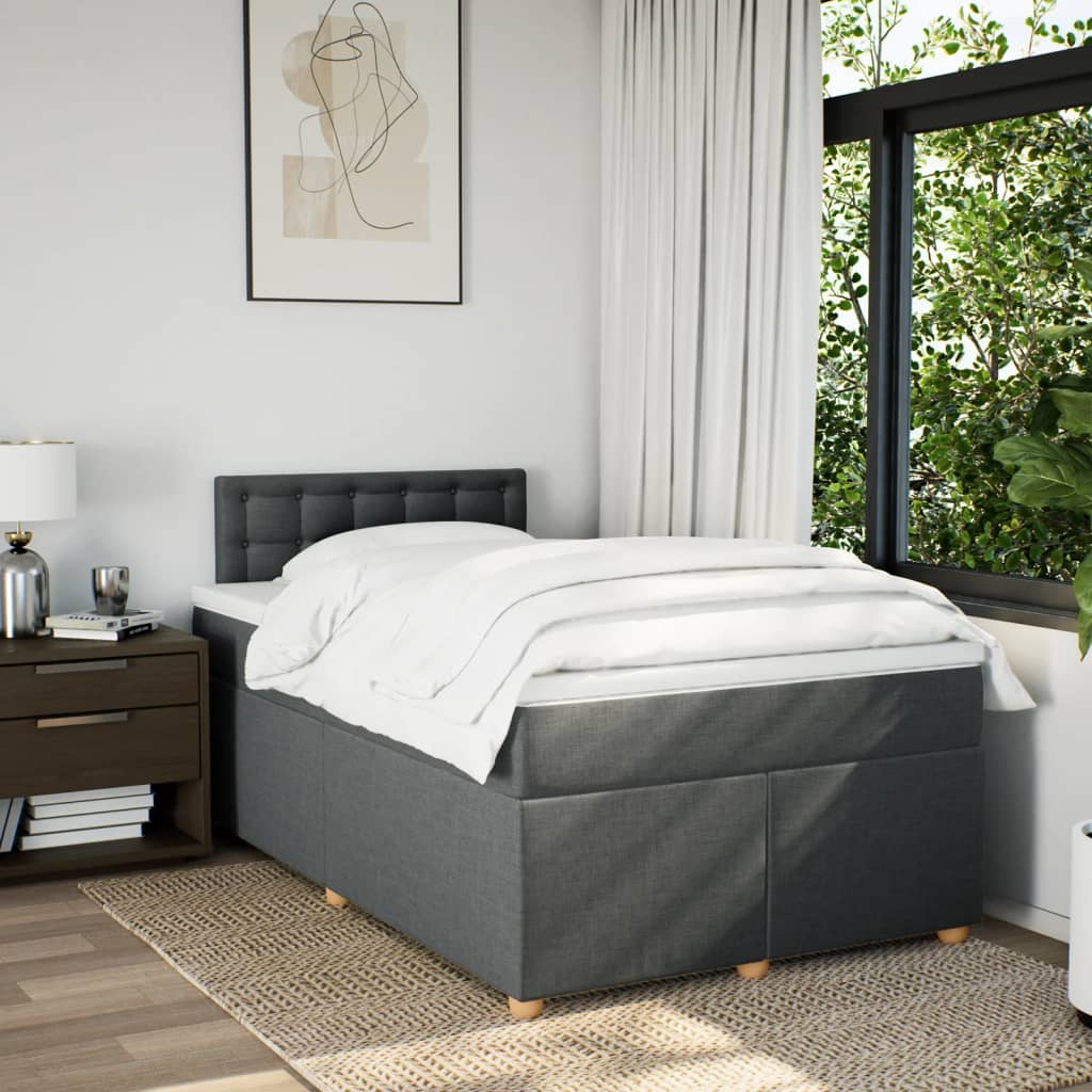 Κρεβάτι Boxspring με Στρώμα Σκούρο Γκρι 120x200 εκ. Υφασμάτινο - Pakobazaar