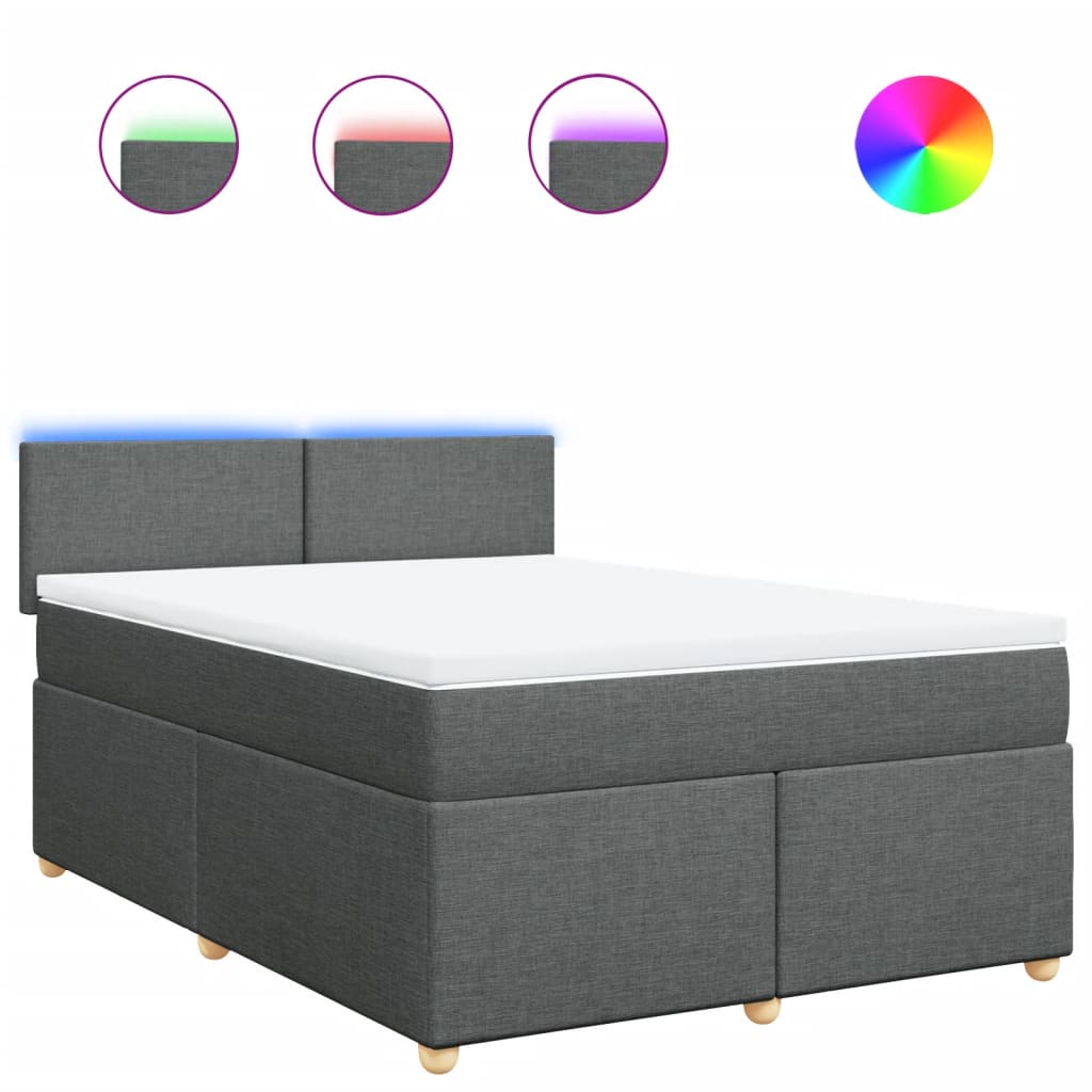 Κρεβάτι Boxspring με Στρώμα Σκούρο Γκρι 140x190 εκ. Υφασμάτινο - Pakobazaar