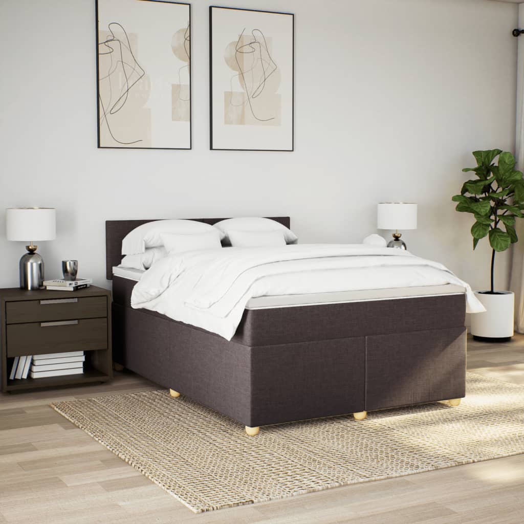 Κρεβάτι Boxspring με Στρώμα Σκούρο Καφέ 140x190 εκ. Υφασμάτινο