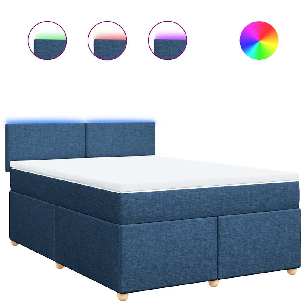 Κρεβάτι Boxspring με Στρώμα Μπλε 140x190 εκ. Υφασμάτινο