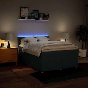 Κρεβάτι Boxspring με Στρώμα Μπλε 140x190 εκ. Υφασμάτινο