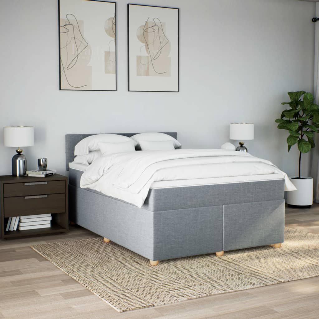 Κρεβάτι Boxspring με Στρώμα Ανοιχτό Γκρι 140x190 εκ. Υφασμάτινο - Pakobazaar