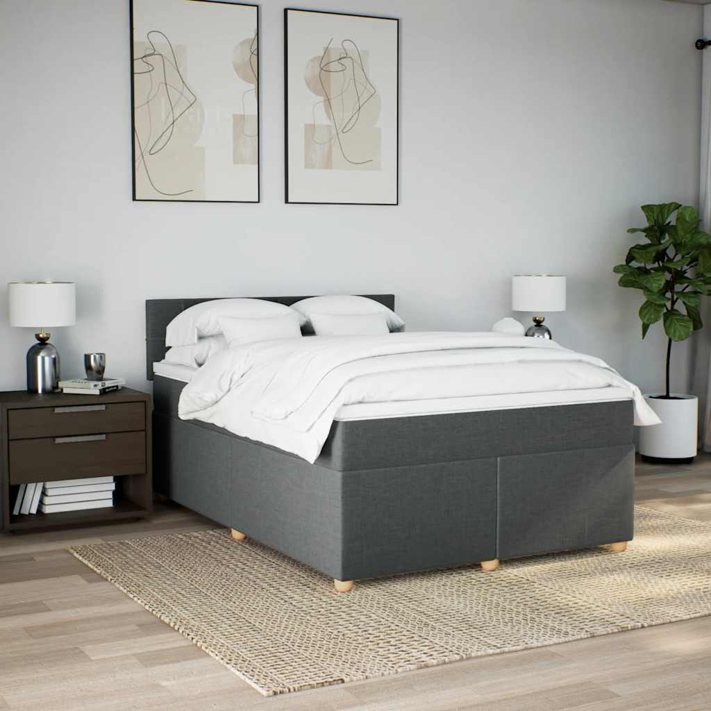 Κρεβάτι Boxspring με Στρώμα Σκούρο Γκρι 140x190 εκ. Υφασμάτινο - Pakobazaar