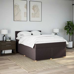 Κρεβάτι Boxspring με Στρώμα Σκούρο Καφέ 140x190 εκ. Υφασμάτινο - Pakobazaar