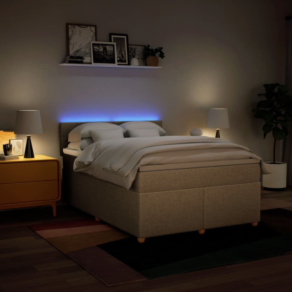 Κρεβάτι Boxspring με Στρώμα Κρεμ 140x190 εκ. Υφασμάτινο - Pakobazaar