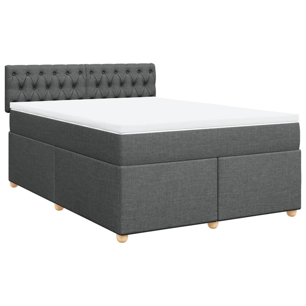 Κρεβάτι Boxspring με Στρώμα Σκούρο Γκρι 140x190 εκ. Υφασμάτινο - Pakobazaar