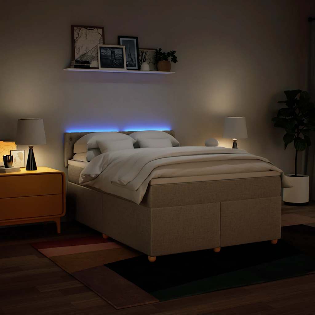 Κρεβάτι Boxspring με Στρώμα Κρεμ 140x190 εκ. Υφασμάτινο - Pakobazaar