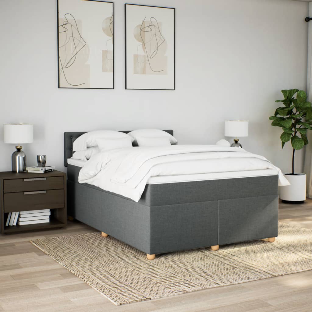 Κρεβάτι Boxspring με Στρώμα Σκούρο Γκρι 140x190 εκ. Υφασμάτινο - Pakobazaar