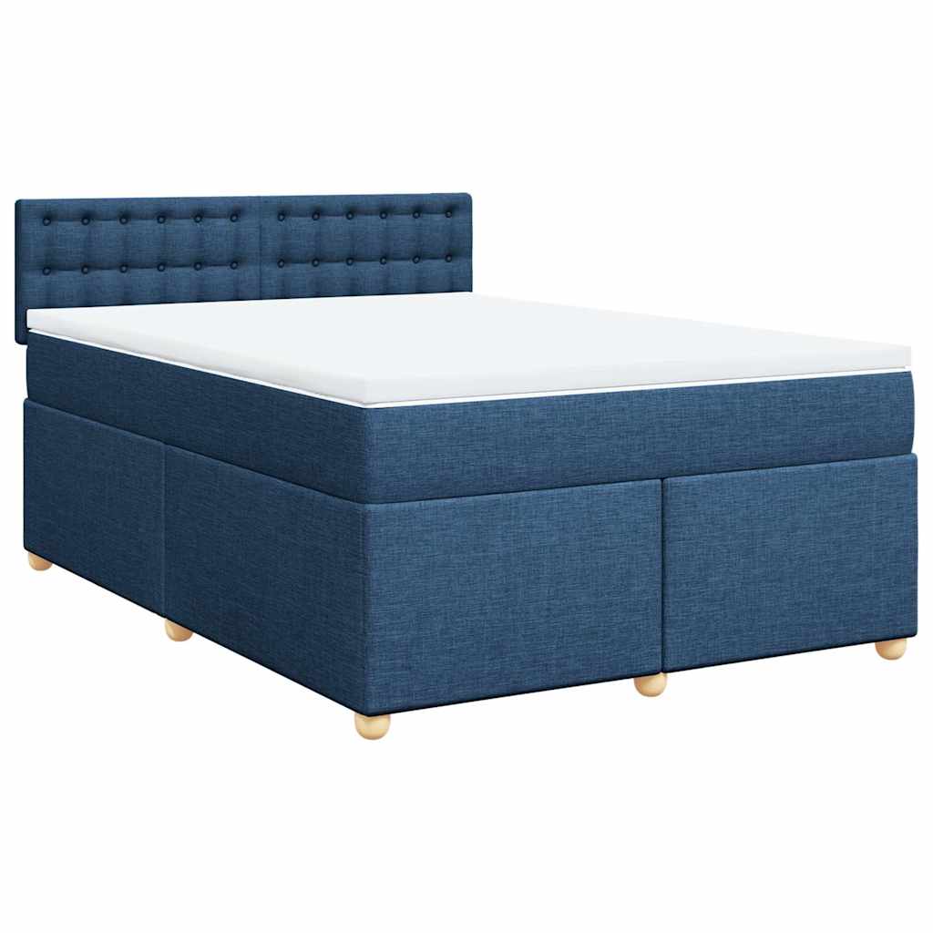 Κρεβάτι Boxspring με Στρώμα Μπλε 140x190 εκ. Υφασμάτινο - Pakobazaar
