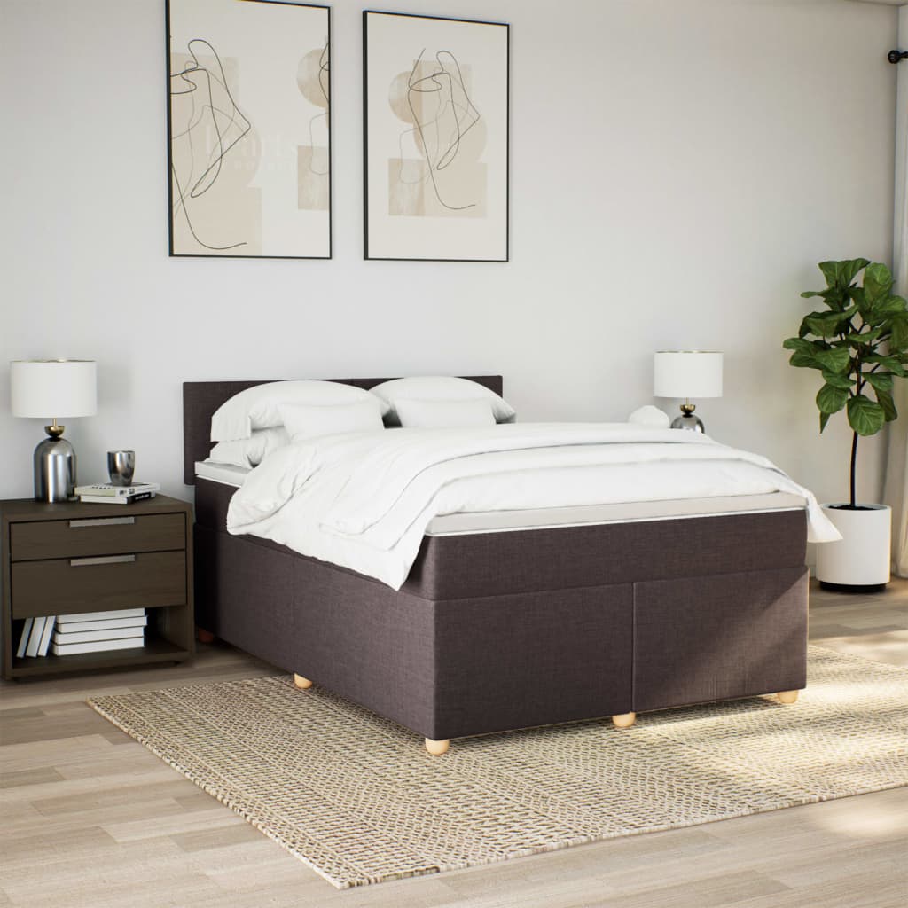 Κρεβάτι Boxspring με Στρώμα Σκούρο Καφέ 140x200 εκ Υφασμάτινο